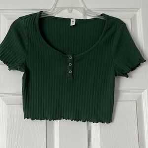Green Henley Crop Top T-shirt